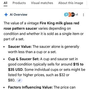 Fire King Milk Glass Saucer with Red Rose Design